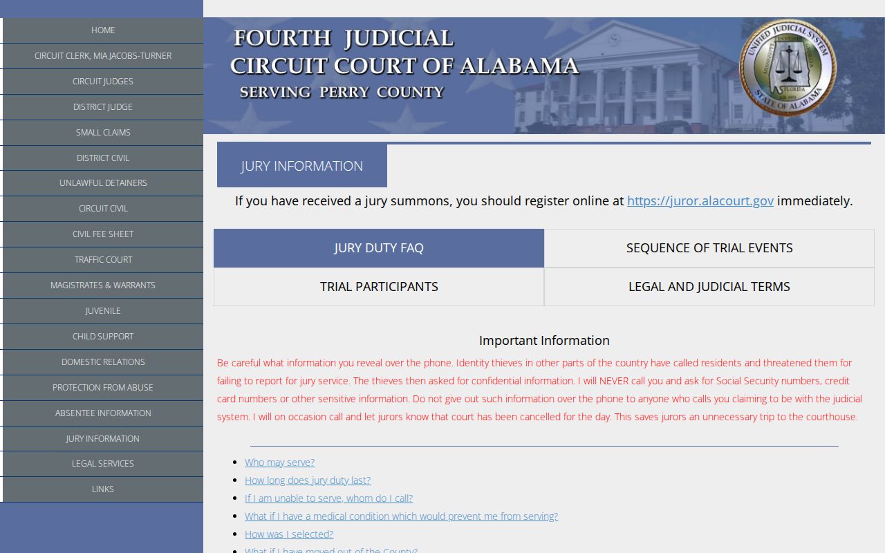 Perry County court dockets jury information notices