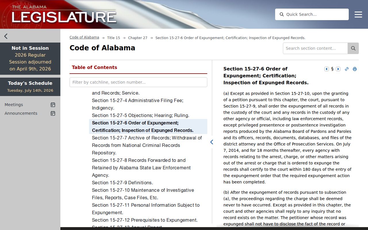 Perry County criminal court records expungement order effect