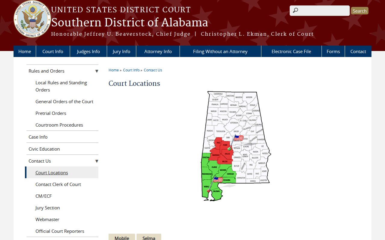 Federal Southern District court locations serving Perry County