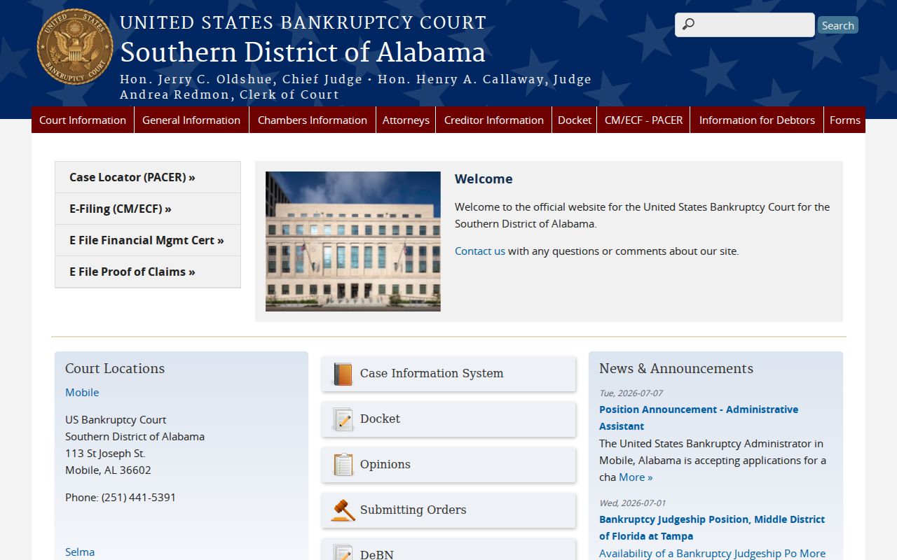 Perry County federal bankruptcy court records in Southern Alabama