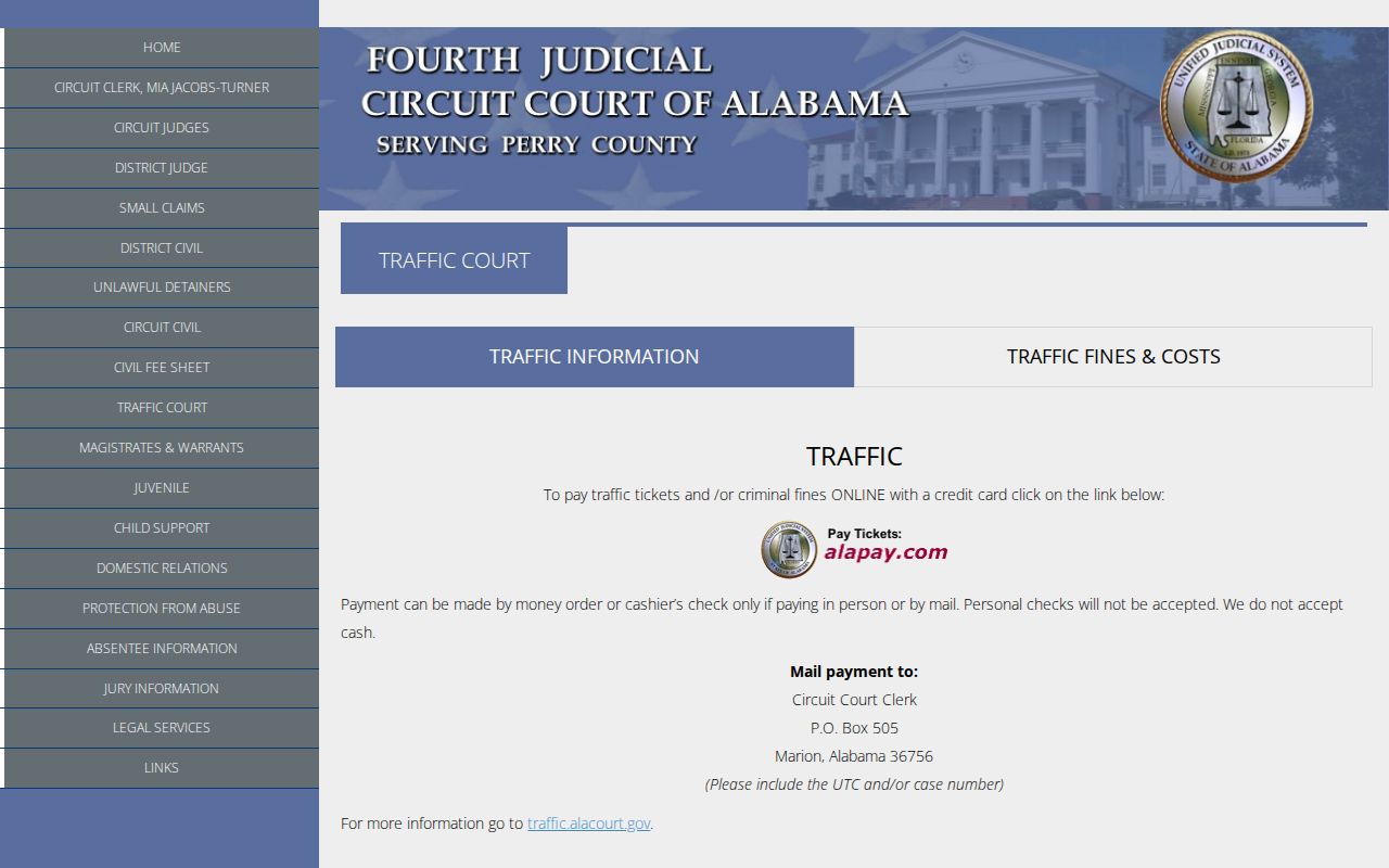 Perry County traffic court records and ticket instructions