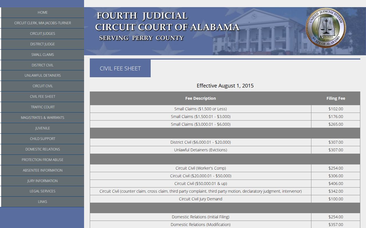 Perry County court fee source relevant to traffic record copy questions