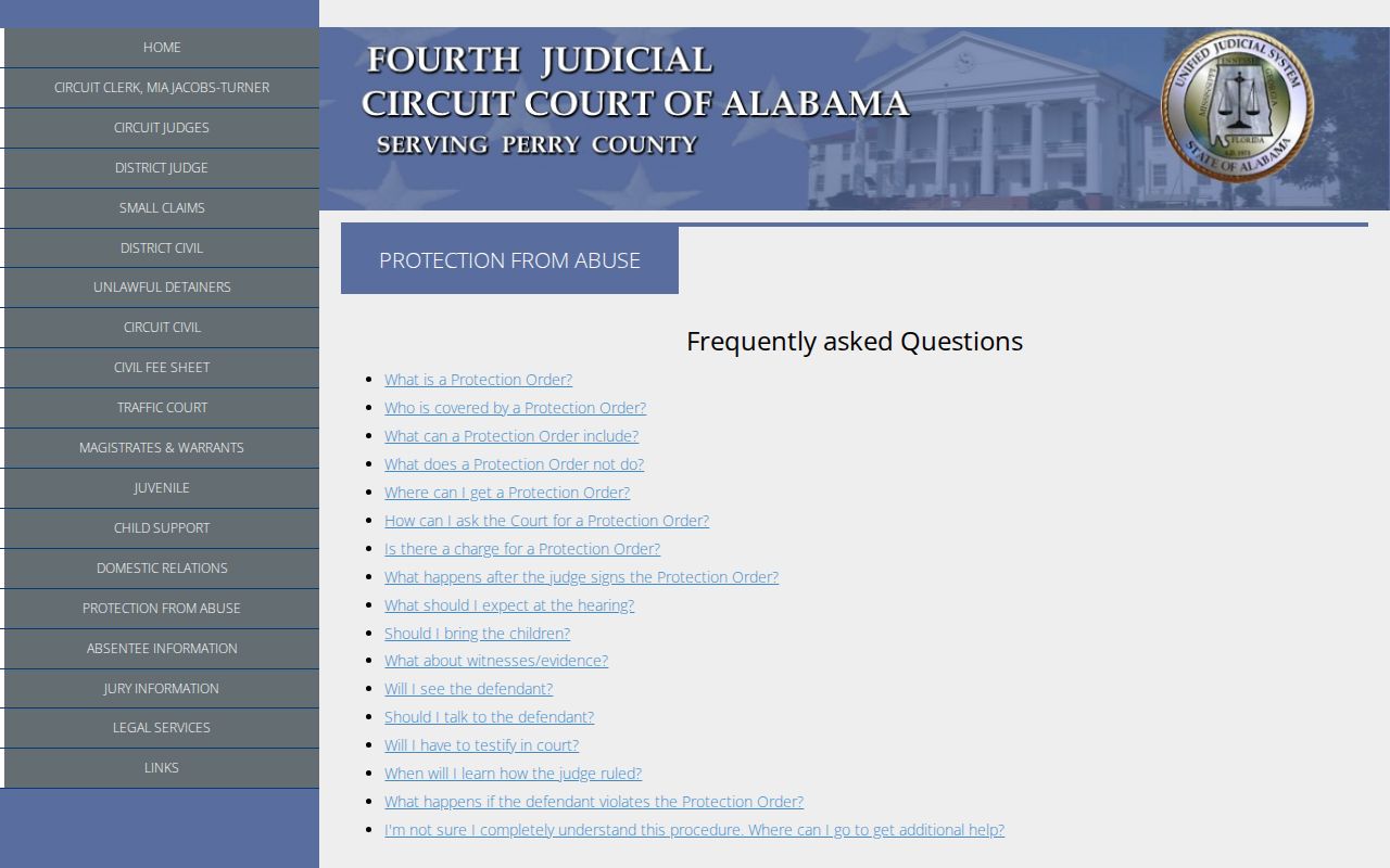 Perry County warrant records and protection from abuse court information